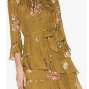 Joie silk Kayane charteuse green and pink floral dress Sz 4